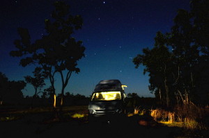 Onze campervan op de slaapplek