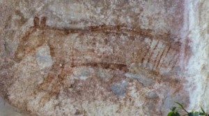 Rotstekening van een Thylacine bij Ubirr